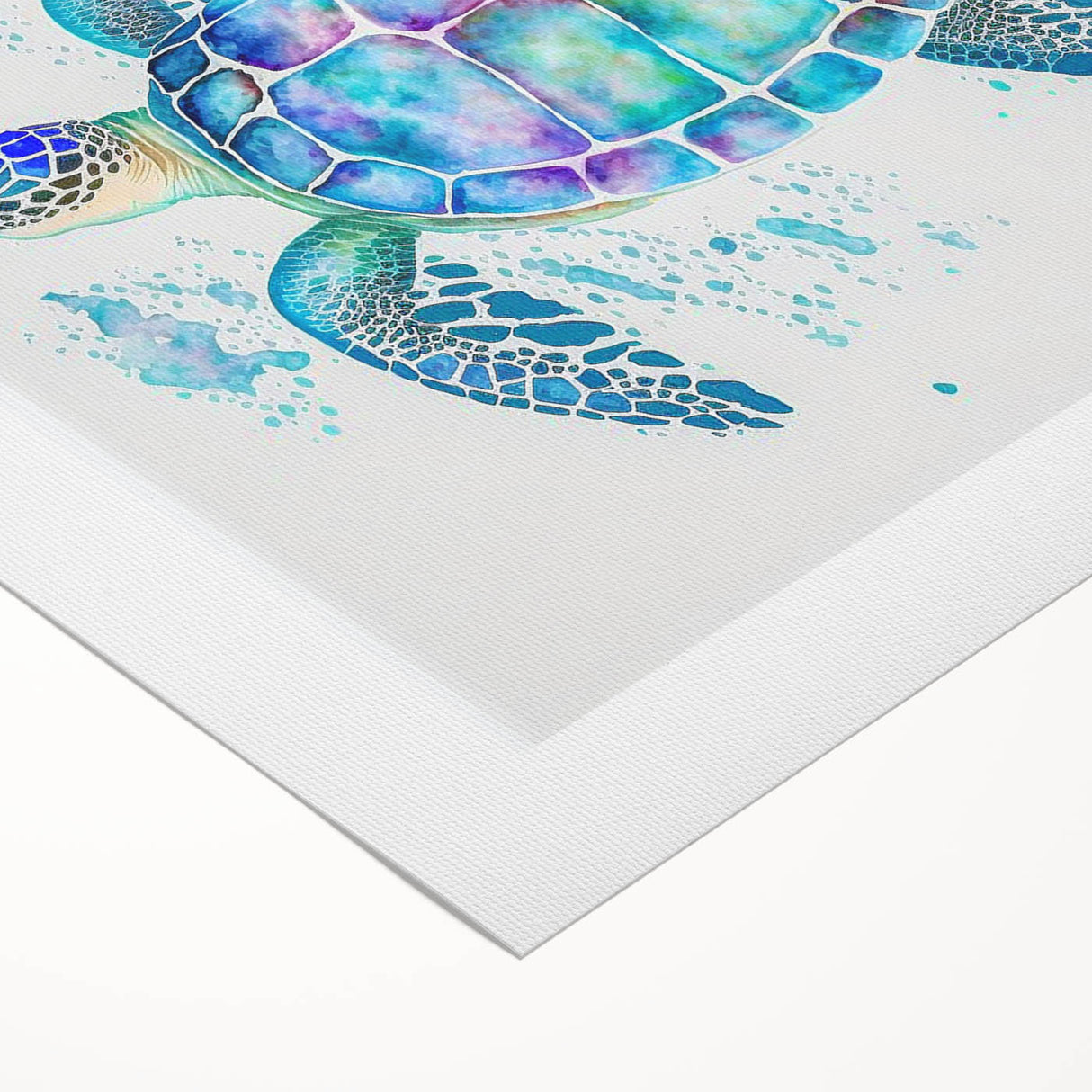 Vibrant rolled canvas art showcasing a detailed marine life turtle design, perfect for ocean-themed decor, featuring rich colors and intricate textures.