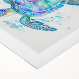 Vibrant rolled canvas art showcasing a detailed marine life turtle design, perfect for ocean-themed decor, featuring rich colors and intricate textures.