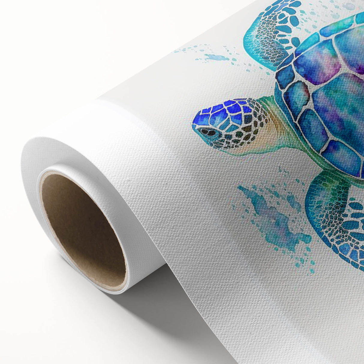 Colorful rolled canvas wall art featuring a marine life turtle design, showcasing vibrant ocean hues and intricate details, perfect for coastal decor enthusiasts.