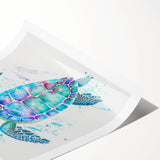 Vibrant marine life wall art print featuring a beautifully illustrated sea turtle design, showcasing intricate details and colors, rolled and ready for framing.