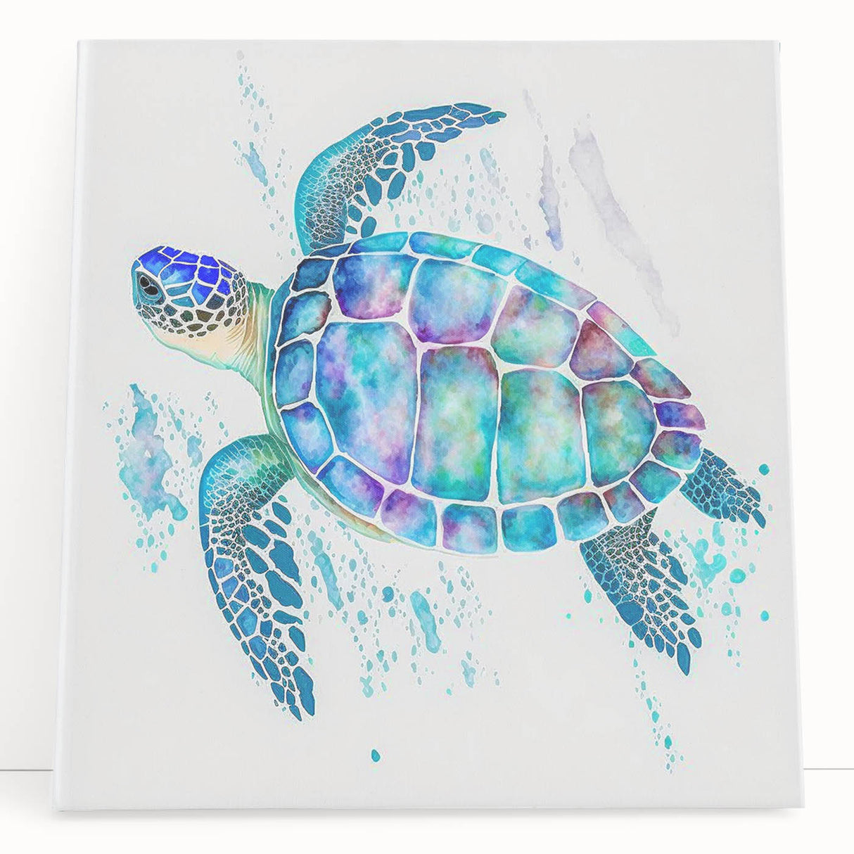 Vibrant marine life wall art featuring a detailed turtle design on stretched canvas, showcasing vivid colors and intricate textures, perfect for ocean-themed decor.