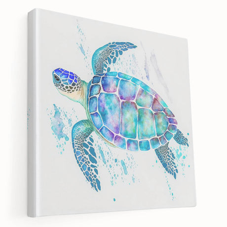 Stretched canvas wall art showcasing a vibrant marine life turtle design, featuring intricate details and vivid colors, perfect for ocean-themed decor.