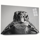 Close-up of a marine life turtle design wall art piece, crafted from acrylic glass with vibrant colors, showcasing intricate details and a side view perspective. Perfect for ocean-themed decor, this artwork adds a touch of nature to any space.