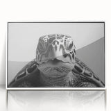 Framed wall art featuring a vibrant marine life design with a sea turtle, presented in a sleek white frame, perfect for ocean-themed decor.