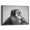 Framed wall art featuring a vibrant marine life design showcasing a turtle in shades of blue and green, set against a black background. Ideal for ocean-themed decor.