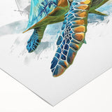 Rolled canvas wall art depicting a vibrant marine life design featuring a turtle, showcasing intricate details and colors, ideal for ocean-themed decor.