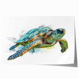 Vibrant wall art print featuring a marine life design with a graceful sea turtle, showcasing intricate details and natural colors, ideal for ocean-themed decor.