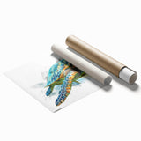 Vibrant marine life wall art featuring a graceful turtle design, showcasing intricate details and a colorful underwater scene, rolled for easy display and shipping.