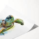 Vibrant marine life wall art featuring a detailed turtle design, printed on high-quality canvas, showcasing vivid colors and intricate patterns, perfect for ocean-themed decor.