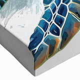 Close-up of a vibrant marine life turtle design on stretched canvas wall art, showcasing rich colors and intricate details, perfect for ocean-themed decor.