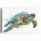 Vibrant marine life wall art featuring a detailed turtle design on stretched canvas, showcasing rich colors and intricate patterns, perfect for ocean-themed decor.