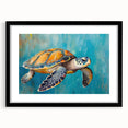 Black-framed wall art featuring a colorful marine life design showcasing a turtle, ideal for ocean-themed decor, enhancing any living space with vibrant aquatic visuals.