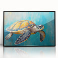 Framed wall art featuring a marine life turtle design in black acrylic, showcasing vibrant colors and intricate details, perfect for ocean-themed decor.