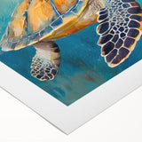 Colorful rolled canvas wall art featuring a marine life turtle design, showcasing vibrant underwater hues and intricate details, perfect for ocean-themed decor.