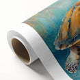 Colorful rolled canvas depicting a vibrant marine life scene featuring a turtle, perfect for ocean-themed decor. Ideal for nature lovers and beach homes.