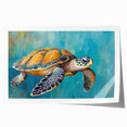 Colorful marine life wall art featuring a detailed turtle design, perfect for ocean-themed decor, showcasing vibrant blues and greens in a rolled canvas format.