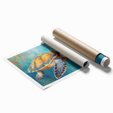 Vibrant marine life wall art featuring a turtle design, printed on high-quality paper. Ideal for ocean-themed decor, enhancing any room's aesthetic with a touch of nature.