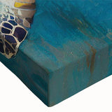 Close-up of a vibrant marine life wall art piece featuring a detailed turtle design on stretched canvas, showcasing rich colors and textures ideal for ocean-themed decor.