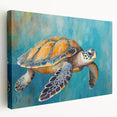Stretched canvas wall art showcasing a vibrant marine life design with a graceful turtle, ideal for ocean-themed decor, bringing tranquility and beauty to any space.