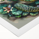Vibrant rolled canvas wall art showcasing a colorful marine life design featuring a majestic turtle, perfect for ocean-themed decor, packaged securely for delivery.