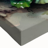 Close-up of a vibrant marine life canvas wall art design featuring a detailed green turtle, showcasing intricate textures and colors, perfect for ocean-themed decor.