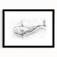 Framed wall art featuring a detailed marine life design showcasing a majestic whale, presented in a sleek black frame with a mat, perfect for ocean-themed decor.