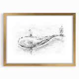 Elegant wall art featuring a marine life whale design in a gold frame, showcasing intricate details and a mat for a sophisticated look, perfect for ocean-themed decor.