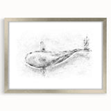 Framed wall art featuring a stunning marine life design showcasing a whale in a silver frame, complete with a white mat, ideal for ocean-themed decor.