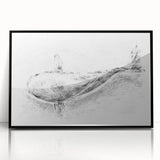 Framed wall art featuring a striking whale design against a black background, showcasing marine life aesthetics, perfect for ocean-themed decor in any space.