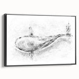 Framed canvas wall art featuring a sleek black side view of a whale design, ideal for marine life enthusiasts, adds elegance to any room decor.