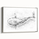 Framed wall art showcasing a stunning silver side view of a marine life whale design, perfect for ocean-themed decor and nature enthusiasts. This canvas piece adds a touch of elegance to any interior space while celebrating the beauty of marine wildlife.