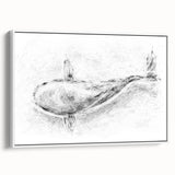 Framed canvas wall art showcasing a striking marine life design featuring a majestic whale in a serene ocean setting, ideal for ocean-themed decor. The artwork's vibrant blues and white tones enhance any space, perfect for nature lovers and marine enthusiasts.