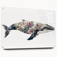 Acrylic wall art design showcasing a vibrant marine life theme featuring a whale, presented in a side view with decorative pins, ideal for ocean lovers' decor.