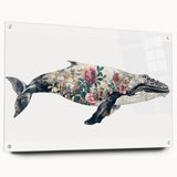 Acrylic wall art design showcasing a vibrant marine life theme featuring a whale, presented in a side view with decorative pins, ideal for ocean lovers' decor.