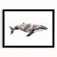 Framed wall art collection showcasing a striking whale design on a black mat, perfect for marine life enthusiasts, adding elegance to any space.