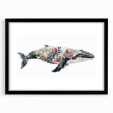 Framed wall art collection showcasing a striking whale design on a black mat, perfect for marine life enthusiasts, adding elegance to any space.