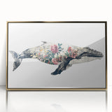 Framed acrylic wall art showcasing a detailed marine life design featuring a majestic whale, set against a gold background, perfect for ocean-themed decor.
