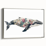 Framed canvas wall art showcasing a silver side view of a whale design, perfect for marine life enthusiasts, adding elegance to home decor.