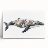 Stretched canvas wall art featuring a serene whale design in vibrant blues and greens, perfect for marine life enthusiasts and coastal decor. Ideal for enhancing home interiors with ocean-inspired themes.