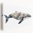 Stretched canvas wall art featuring a detailed side view of a majestic whale, showcasing vibrant blue tones and fluid lines, perfect for marine life decor enthusiasts.