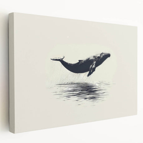 Stretched canvas wall art featuring a detailed side view of a majestic whale swimming in vibrant marine colors, perfect for ocean-themed decor and nature lovers.