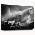 Elegant acrylic glass wall art showcasing a detailed side view of a whale design, perfect for marine life enthusiasts. Ideal for home decor, featuring pins for easy hanging.