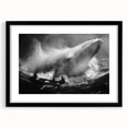 Framed black wall art featuring a stunning marine life design of a whale, showcasing intricate details and vibrant colors, ideal for ocean-themed decor.
