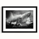Framed black wall art featuring a stunning marine life design of a whale, showcasing intricate details and vibrant colors, ideal for ocean-themed decor.
