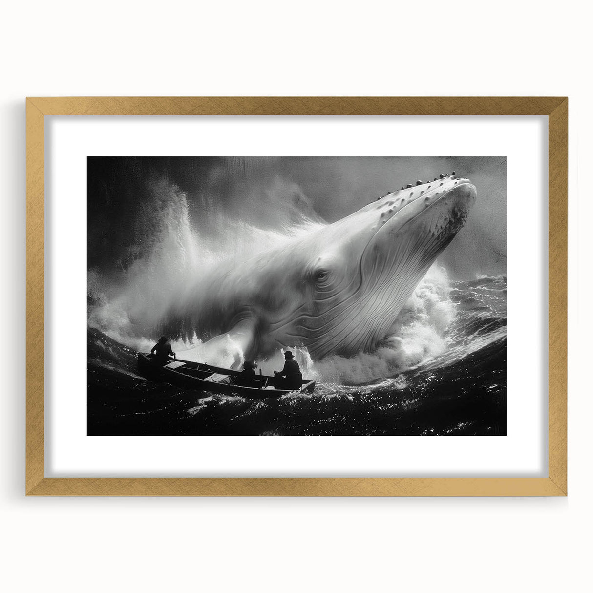 Elegant gold-framed wall art featuring a captivating design of marine life and whales, perfect for ocean-themed decor. Ideal for adding a touch of sophistication to any living space.