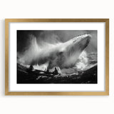 Elegant gold-framed wall art featuring a captivating design of marine life and whales, perfect for ocean-themed decor. Ideal for adding a touch of sophistication to any living space.