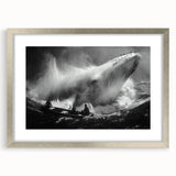 Framed wall art featuring a stunning silver design of a marine life whale, elegantly displayed with a mat, ideal for ocean-themed decor in homes or offices.