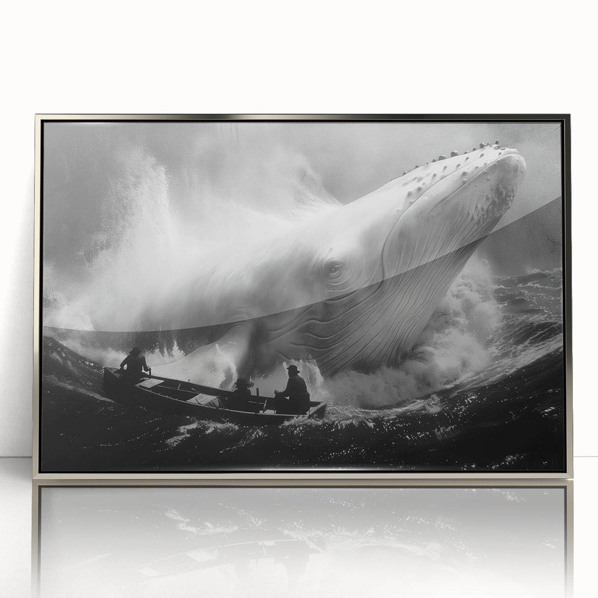 Framed wall art showcasing a stunning whale design in vibrant colors, set in a sleek silver frame, perfect for marine life enthusiasts and home decor.