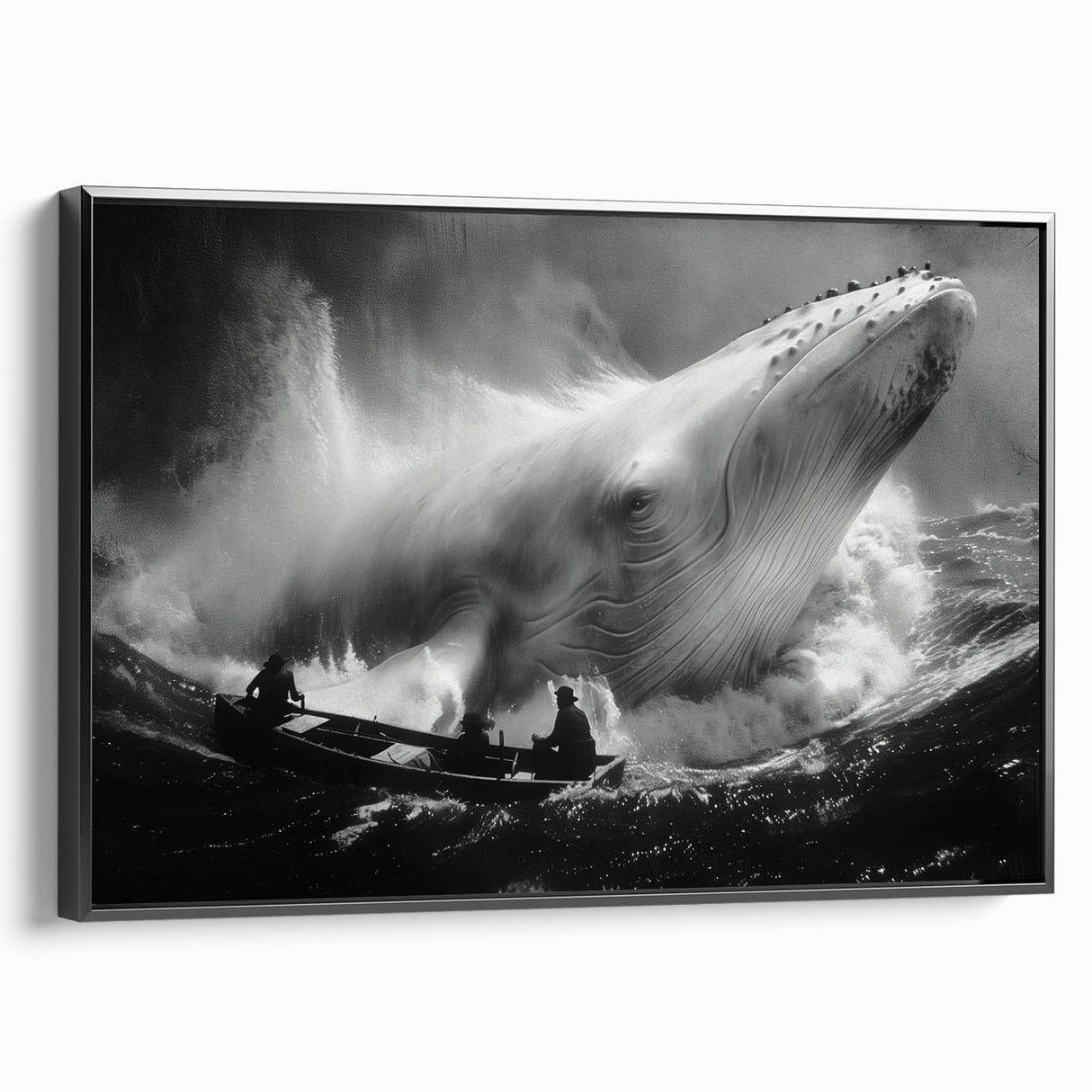Framed wall art featuring a stunning marine life design showcasing a whale, set against a sleek black background, perfect for ocean-themed decor. Ideal for enhancing living spaces with a touch of nature.