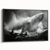 Framed wall art featuring a stunning marine life design showcasing a whale, set against a sleek black background, perfect for ocean-themed decor. Ideal for enhancing living spaces with a touch of nature.